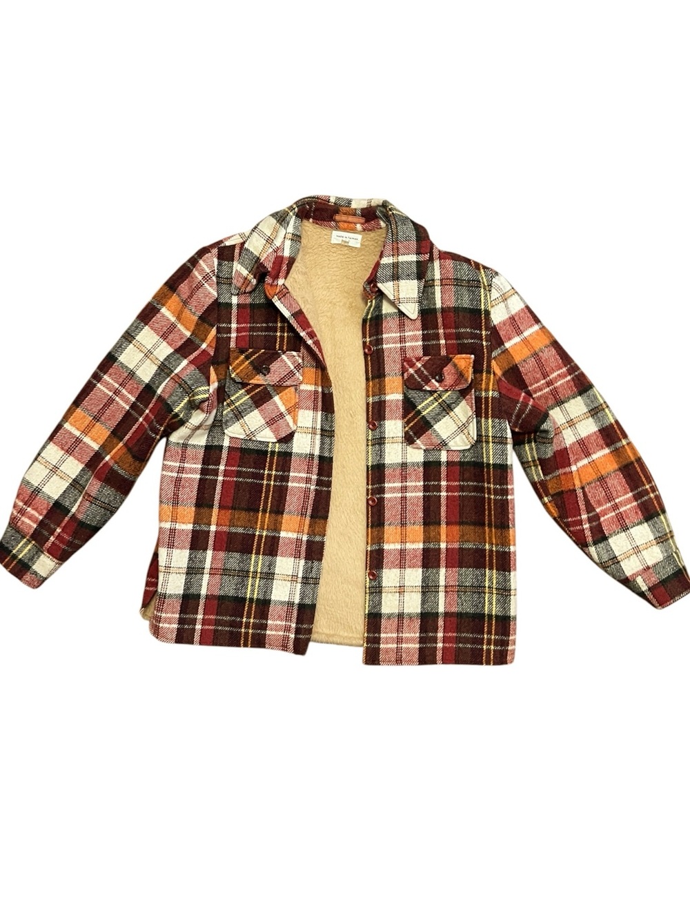 Vintage Plaid Button-Down Jacket - Red, Orange, Cream - Picture 2 of 11